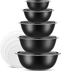 WHYSKO Stainless Steel Mixing Bowl Set, 10 Piece Stainless Steel Mixing Bowls with Lids Set for Food Prep Storage and Serving, Dishwasher Safe for Kitchen Baking Cooking, Black