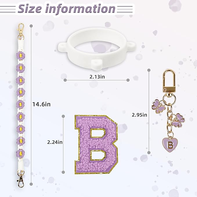 Cute Letter Charm Set Compatible with Owala Water Bottle 24 oz, 32 oz, 40 oz, Owala Kids, Owala Coffee Tumbler, Owala FreeSip – Includes Handle Strap, for Owala Accessories & Stanley Cup Accessories