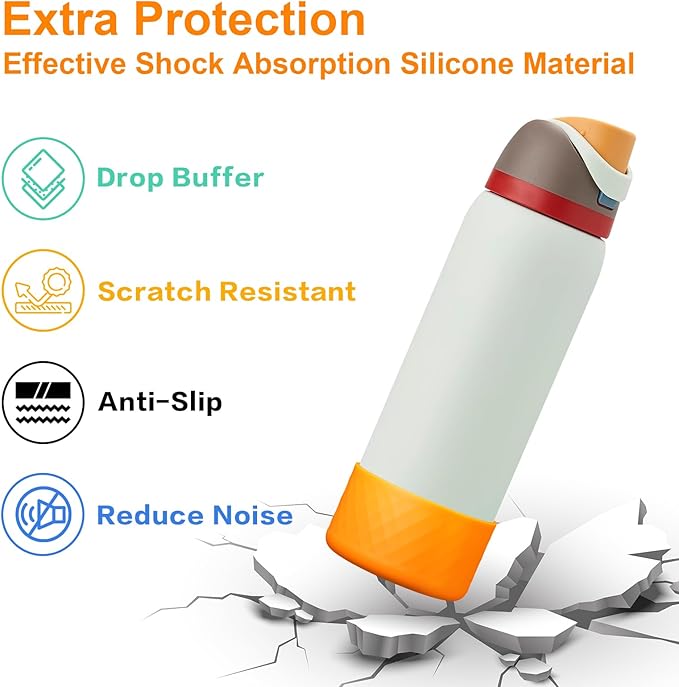 2PCS Silicone Water Bottle Boot for Owala 40oz, Protective Bottom Bumper Anti-Slip Sleeve for FreeSip, Twist, and Flip Stainless Steel Bottles, Dishwasher Safe and BPA Free(Orange)