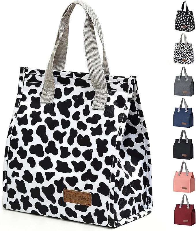 TELLUMO Lunch bag, Insulated Lunch Bag for Women Men Large Lunch Box Container Reusable Leakproof Tote for Office, Work, School, Beach or Travel (Cow-print)