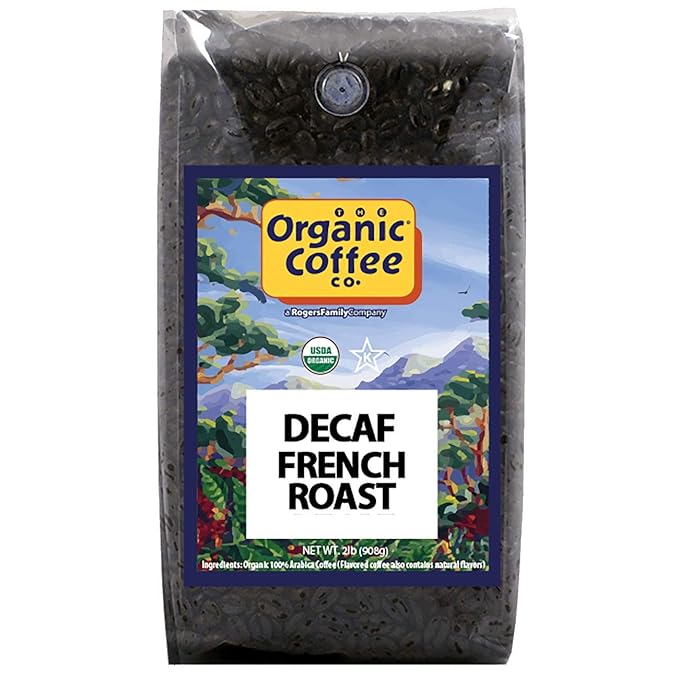 The Organic Coffee Co. DECAF French Roast Whole Bean Coffee 2LB (32 Ounce) Dark Roast Natural Water Processed USDA Organic