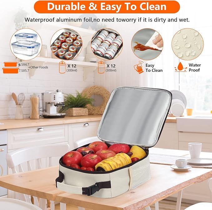 Lunch Bag for Women Insulated Lunch Bag For Men Adults Small Lunch Bag for Office Work - Leakproof Freezable Cooler Bag Reusable Portable Lunch Box (White)