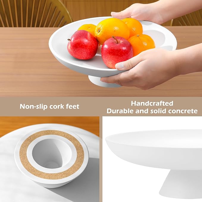 Large Decorative Bowl for Home Decor, Large Fruit Bowl for Kitchen Counter, Key Bowl for Entryway Table (White, Pedestal)