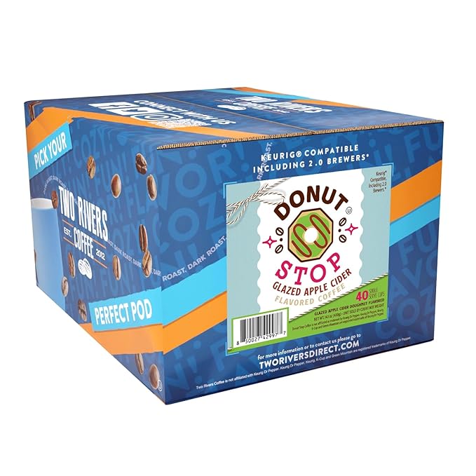 Donut Stop Glazed Apple Cider Medium Roast Coffee Pods, 40 Count, Compatible with 2.0 K-Cup Brewers