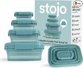 Stojo Nestable Collapsible Food Storage Container -Set of 4, Eucalyptus- Leak-Proof Airtight Seal Made With Food Grade Silicone For Meal Prep, Lunch Box, Pantry Organizer - Microwave & Dishwasher Safe
