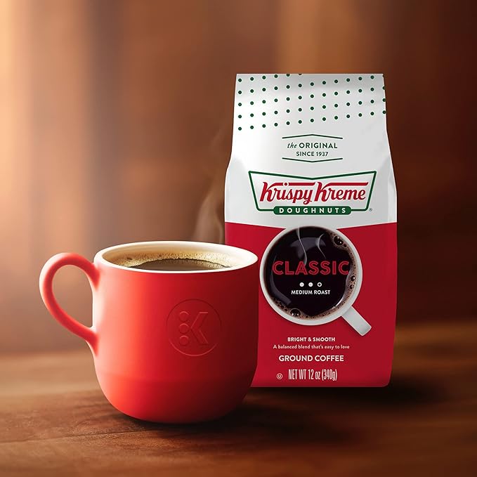 Krispy Kreme Doughnuts, Classic, Ground Coffee, Medium Roast, Bagged 12oz (Pack of 2)