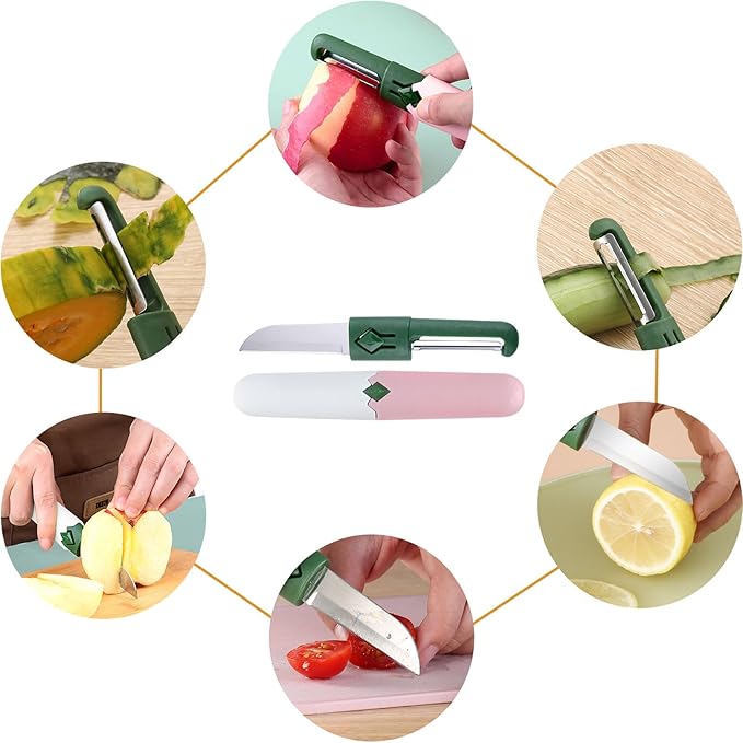2 in 1 stainless steel Paring knife Peeler; fruit peeler; apple peeler; pear peeler, vegetable peeler, Kitchen Peeler (1, Pink White)