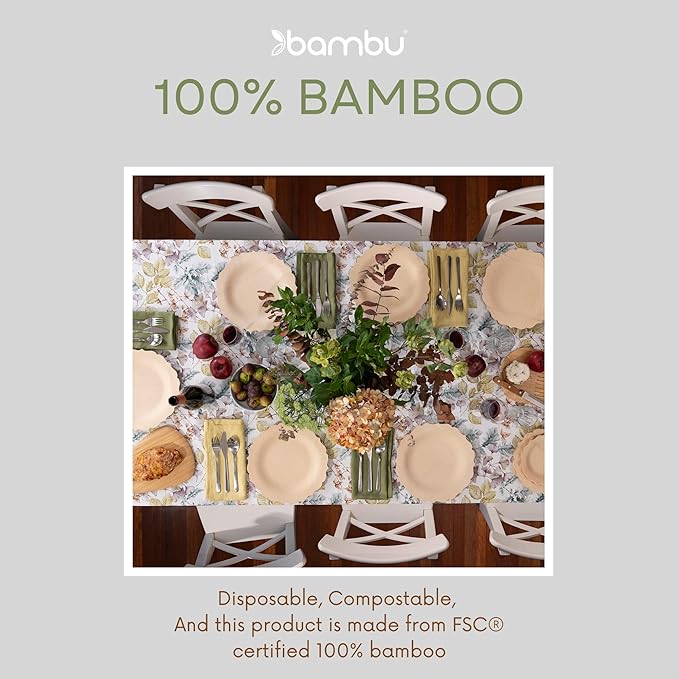 Bambu Pack of 8 - 7 Inch Disposable Bamboo Plates Fancy, Biodegradable Eco Friendly Products, Bamboo Disposable Plates for Events, Compostable Plates