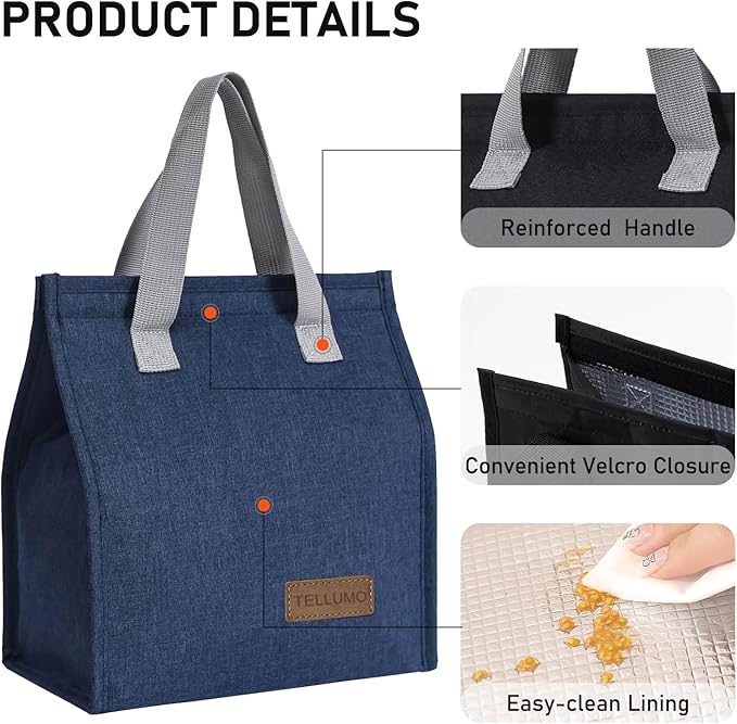 TELLUMO Lunch bag, Insulated Lunch Bag for Women Men Large Lunch Box Container Reusable Leakproof Tote for Office, Work, School, Beach or Travel (Blue)