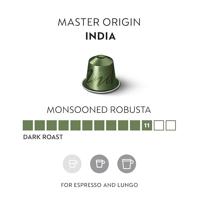 Nespresso Capsules OriginalLine, India Master Origin, Dark Roast Coffee, 50 Count Coffee Pods