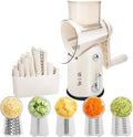 ZHANG XIAO QUAN SINCE 1628 5-in-1 Interchangeable Blades Rotary Cheese Grater Hand Crank, Cheese Shredder Mandoline Vegetable Julienne Slicer Cutter Nut Chopper with Anti-Slip Base, Cream