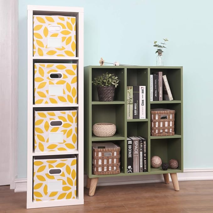 MAX Houser Fabric Storage Bins Cubes Baskets Containers with Dual Plastic Handles for Home Closet Bedroom Drawers Organizers, Flodable, Set of 6 (Yellow)