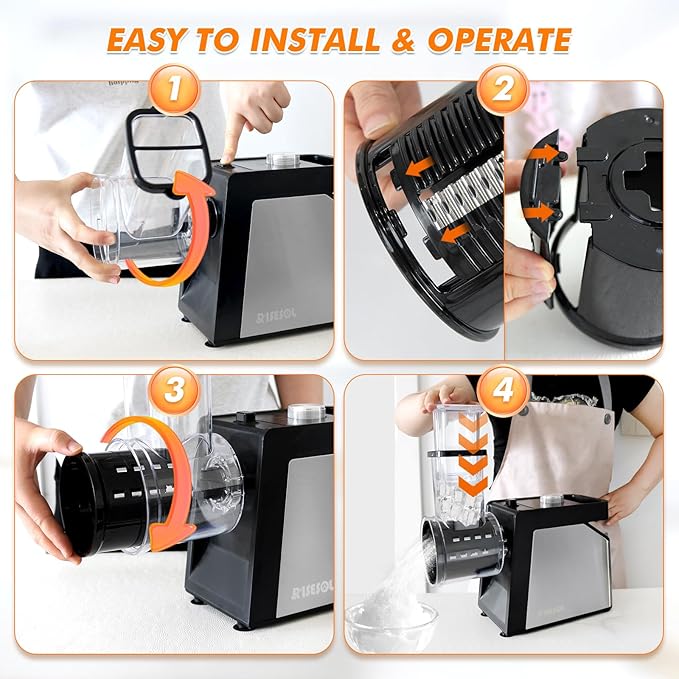 7 in 1 Electric Cheese Grater Ice Shaver with 7 Blades Stainless Steel Multifunctional Vegetable Shredder 250W BPA-Free 110V