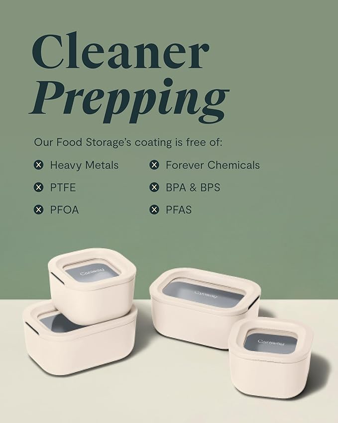 Caraway 6pc Food Storage Container Set - 1.75 Cup Glass Storage Container for Food (6) - Non-Toxic Ceramic-Coated Glass - Air Release Technology - Compact & Stackable Design - Navy