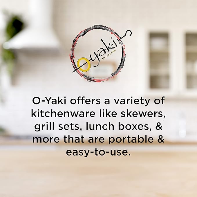 O-Yaki Flat Metal Kabob Skewer for Grilling – Set of 8 BBQ Skewers Stainless Steel with Storage Bag, Dishwasher Safe Skewers with Hook Handle & Sharp Tip for Outdoor BBQ, Cookouts & Oven Use – 8 Inch
