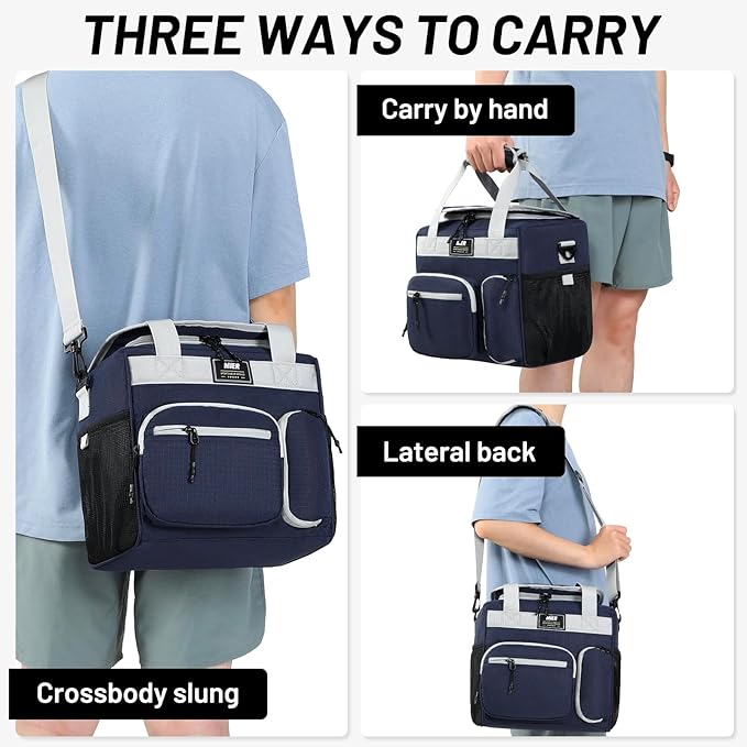 MIER Large Lunch Box for Men Women Adult Insulated Soft Sided Cooler 24 Can Leakproof Lunch Bag Collapsible for Work Travel Camping Beach, 15L (Blue-No Luggage Strap)