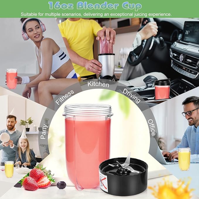 Replacement Cross Blade + 16oz Cup Set for Magic Bullet, Replacement Parts compatible with 250 W Magic Bullet MB1001 Blender