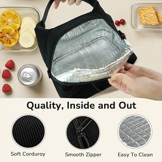 Aosbos Corduroy Lunch Bag Women Insulated Lunch Box for Women Lunch Tote for Adult Lunch Cooler Bag Lunchbox for Work Office Picnic
