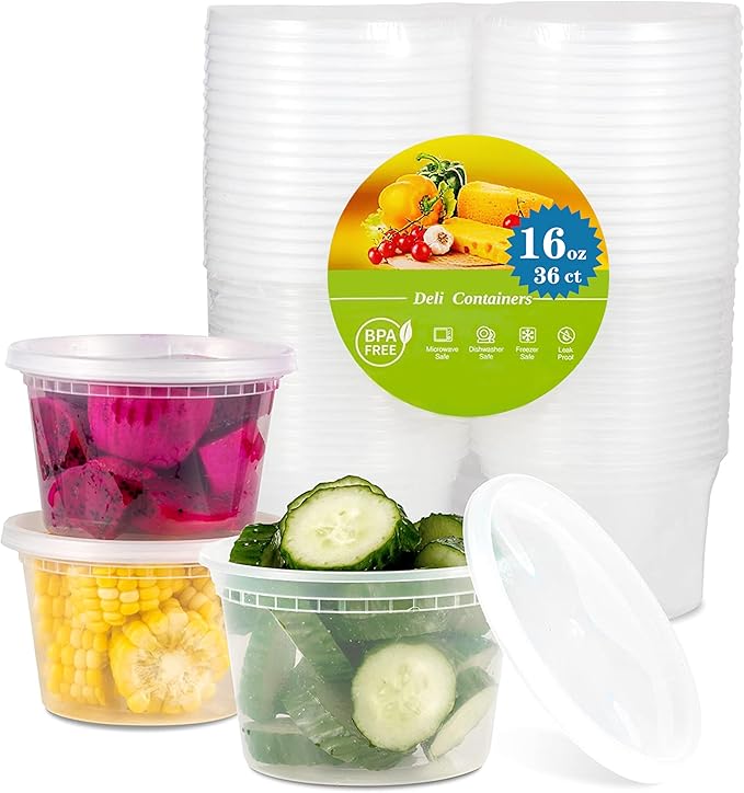 TashiBox [16 oz-36 Sets, Plastic Deli Food Storage Freezer Containers With Airtight Lids，Plastic Microwavable Soup Containers