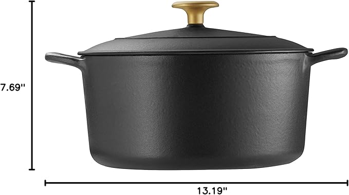 Tramontina Bestow Enameled Cast Iron Dutch Oven Pot with Lid, Round 5.5-quart, Matte Black with Gold Knob