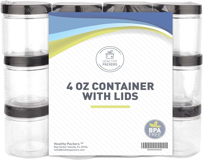Healthy Packers 4oz Plastic Containers with Lids for Food (12 pack) - Food Storage & Soup Clear Plastic Deli Cups - BPA Free | Leakproof - Microwaveable - Reusable - Dishwasher & Freezer Safe (Black)