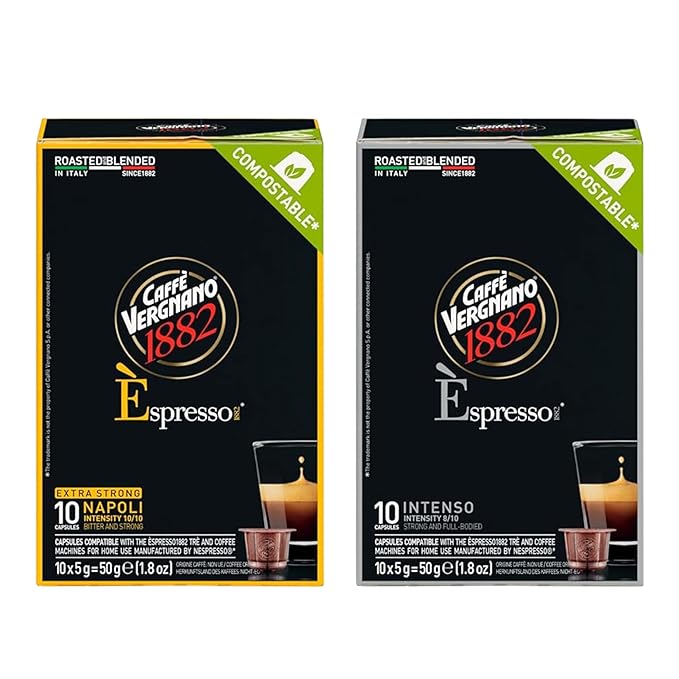 Caffè Vergnano 1882 Napoli & Intenso Espresso Capsules – Strong Italian Coffee Pods, Compatible With Original Line Machines – 4 Pack, 10 Count Each