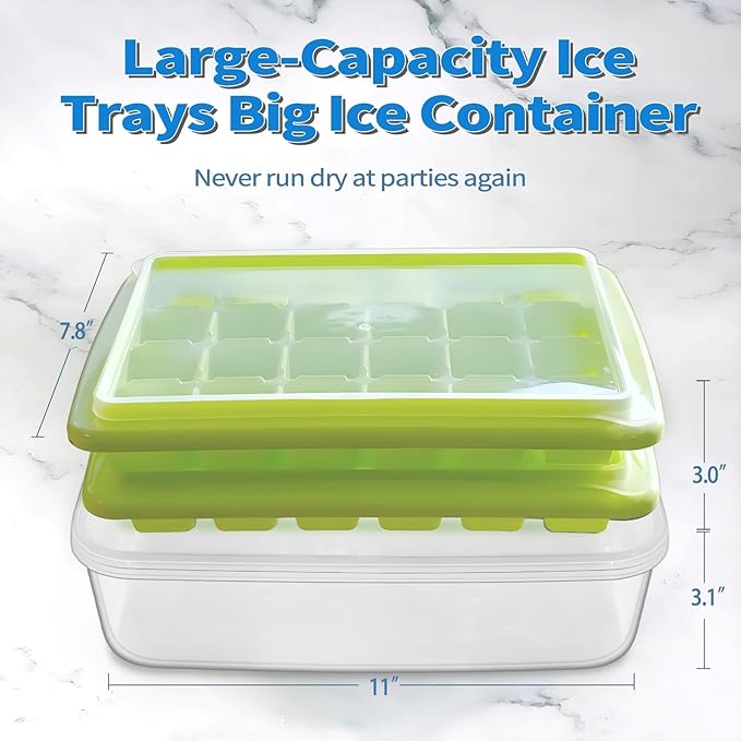 ARTLEO Ice Cube Trays for Freezer with Lid and Storage Bin, 24 Nice Size Ice Cubes Trays 2 pack, Easy Flexible Plastic Ice Mold, BPA Free, for Whisky, Ice Drinks.