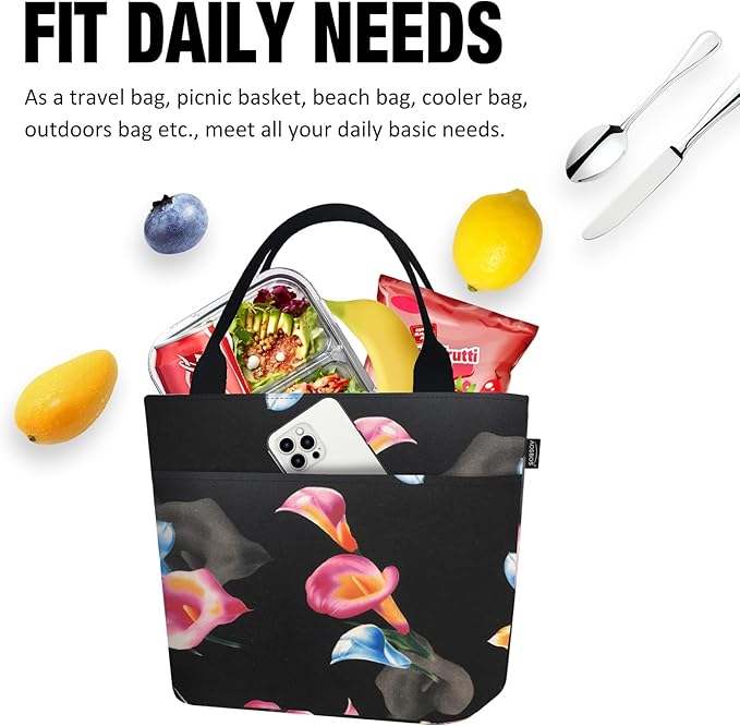 Aosbos Lunch Tote Bag, Insulated Lunch Box for Women, Leakproof Lunch Cooler Purse for Work, Calla Lily