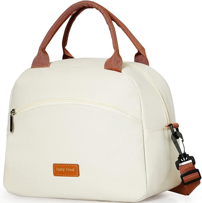 Insulated Lunch Bag For Women, Men Waterproof Cooler Bag Lunch Box For Women Portable Reusable Two-Tone,With Adjustable Straps Can Be Used For Work,White and Brown