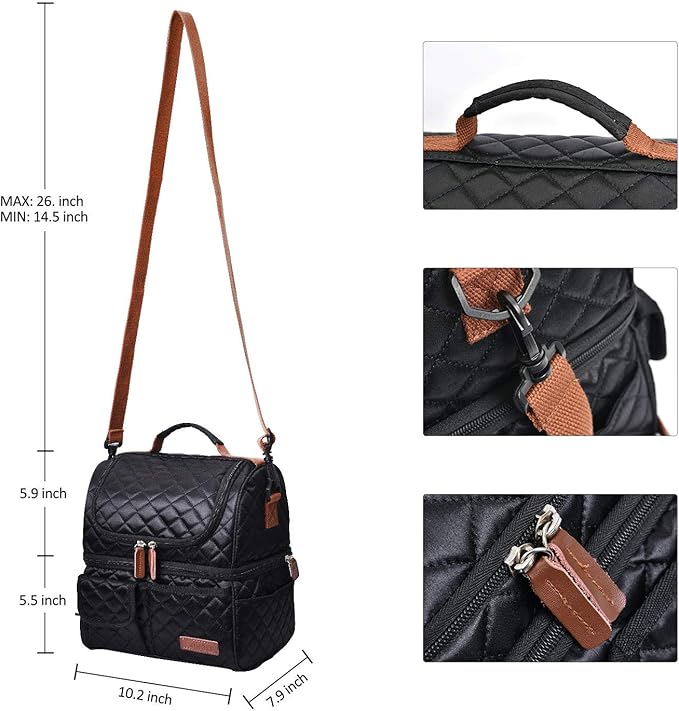 LOKASS Lunch Box for Women-Double Deck Insulated Adults Lunch Bag with Removable Shoulder Strap- Cute Wide Open Lunch Tote for Work/Office/Picnic/Beach/Travel (Square)