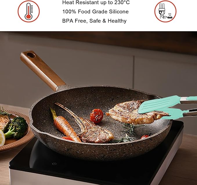 4 Pack Silicone Kitchen Cooking Tongs Set, Stainless Steel Nonstick Food Tong with BPA Free Silicone Tips for Serving Pasta Spaghetti Steak Pie Pizza Salad Vegetable Fruit Grilling BBQ Buffet 9" & 12"