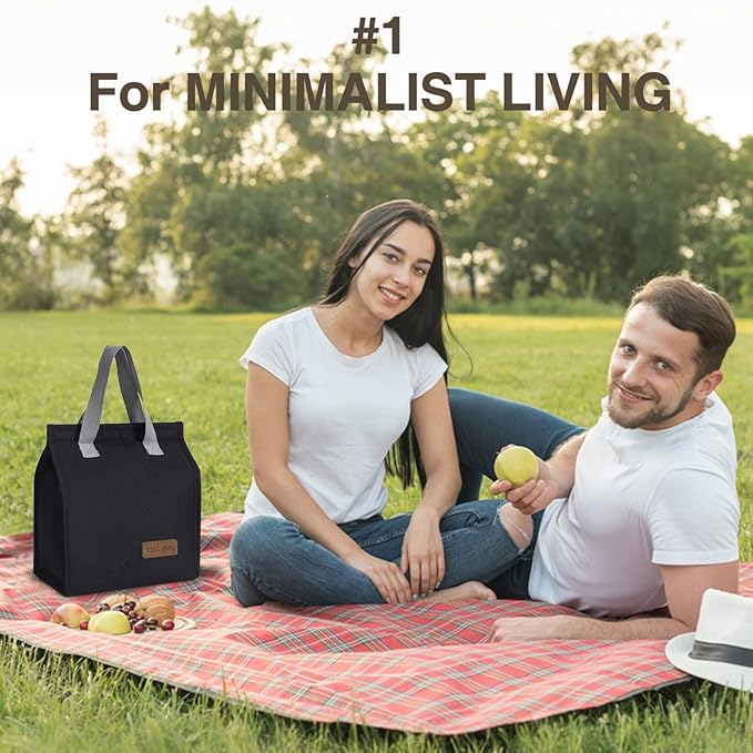 TELLUMO Lunch bag, Insulated Lunch Bag for Women Men Large Lunch Box Container Reusable Leakproof Tote for Office, Work, School, Beach or Travel (Black)
