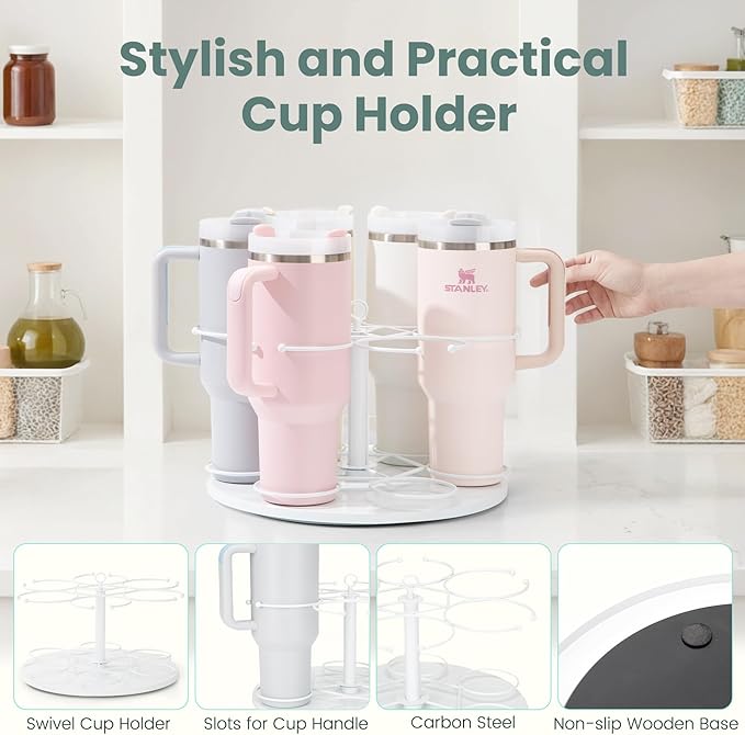 Upgraded Water Bottle Organizer for Stanley 40 oz/30 oz/20 oz,Rotating Stanley Cup Organizer Holder,Tumbler Holder Organizer, Easy to Install Kitchen Organizers and Storage for Stanley Cup Accessories