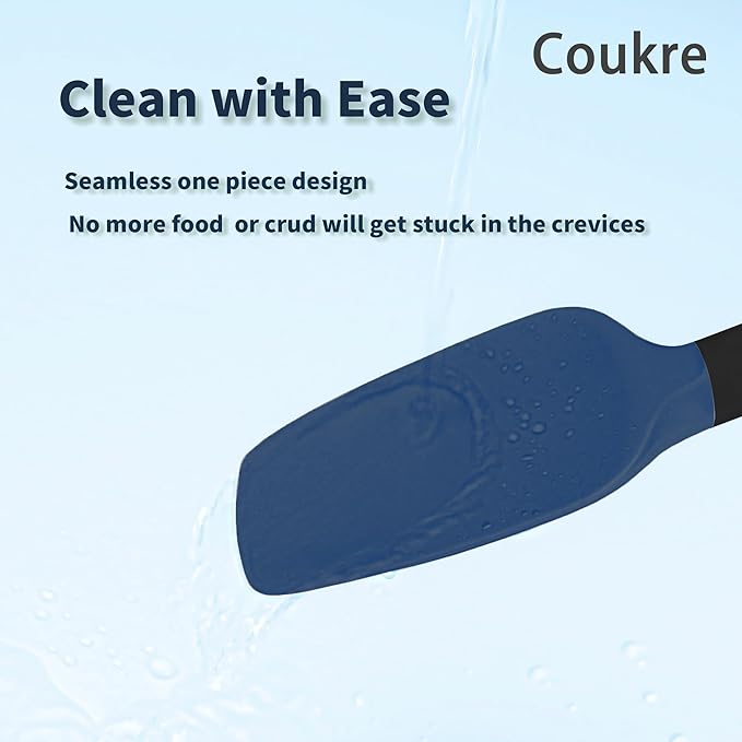 Coukre Silicone Spatula Set of 5,High Temperature Resistant, Food Grade Silicone, Dishwasher Safe, for Baking, Cooking (Deep Blue Black)