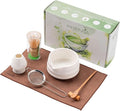 Matcha Whisk Set - Ceramic Bowl, Bamboo Whisk with Holder, Sifter, Schima Spoon, Spoon Rest and Tea Towel - 7 Pcs Complete Kit for Traditional Matcha and Modern Lattes (White)