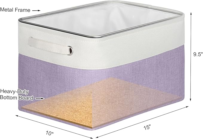 Kntiwiwo Foldable Storage Bin Collapsible Fabric Storage Basket Cube with Durable Handles Closet Organizer Bins for Organizing Shelves Drawers, Set of 3, 15" x 10" x 9.5", Purple