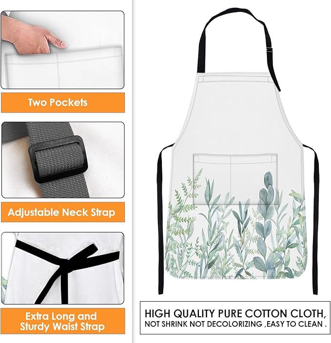 Britimes Watercolor Floral Botanical Apron Home Kitchen Cooking Baking Gardening for Women Men with Pockets 32x28 inch