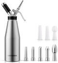 Professional Aluminum Whipped Cream Dispenser - 1000 mL/2 Pint,Leak-Free Whipped Cream Maker Canister with 8 Decorating Nozzles & Cleaning Brush - N2O Chargers (Not Included) (Silver, 1000ml)