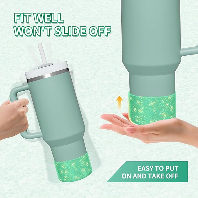 WUQID 2 Pack Bling Silicone Boot Compatible with Stanley Quencher Adventure 40oz & Stanley IceFlow 20oz 30oz, Reduces Dents Protective Silicone Water Bottle Bottom Cover Sleeve
