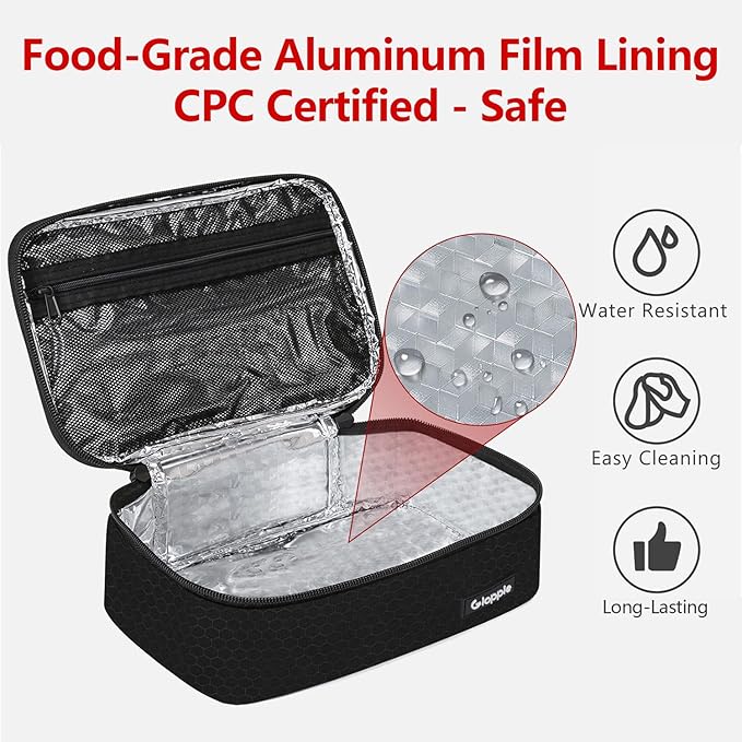 Gloppie Small Lunch Bag for Adults & Kids - Compact Insulated Lunch Box, Durable & Food-Grade Lining | Portable Cooler for Work, School, Travel (Black Honeycomb)