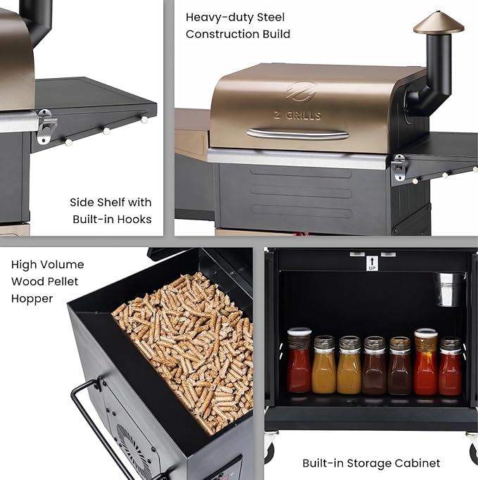 Z GRILLS 600D Wood Pellet Grill – 8-in-1 BBQ Smoker with PID 2.1 Controller, 572 sq in Cooking Area for Outdoor Grilling and Smoking, Huge Storage Cabinet Side Shelf with Tool Hooks