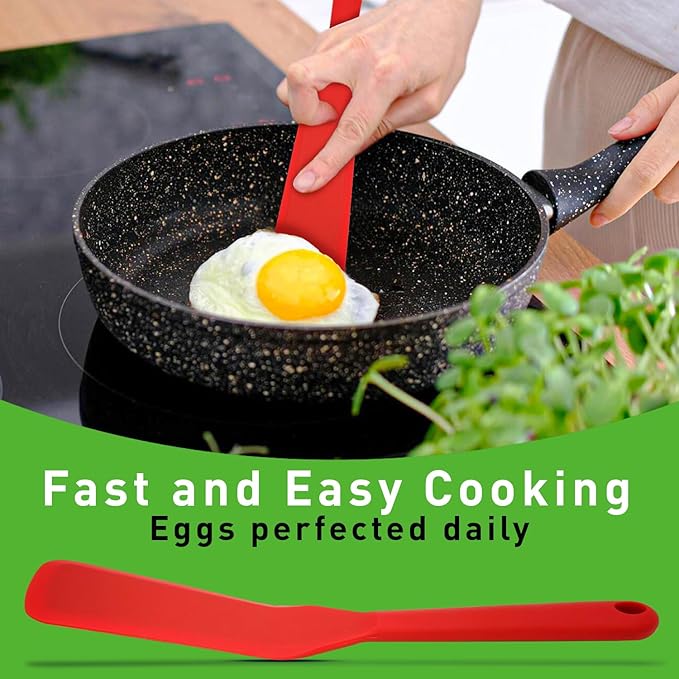 Eggssentials Pack of 2, Egg Spatula - Non-Stick, High Heat Resistant Kitchen Tools for Panckes, Eggs, Baking, Cooking, and Mixing - Red & Black