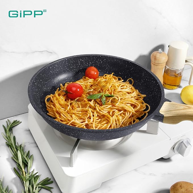 GiPP Nonstick Frying Pan Skillet - 8" Grey Granite Non Stick Pans, Omelette Pan with Heat-Resistant Handle, Compatible with All Stovetops, PFOA Free