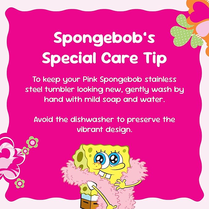 Dragon Glassware x SpongeBob SquarePants 24 oz Vacuum Insulated Tumbler with Lid and Straw - Tumbler Cup with 2 Straws - Stainless Steel Tumbler with Straw for Water, Iced Tea - SpongeBob - Pink