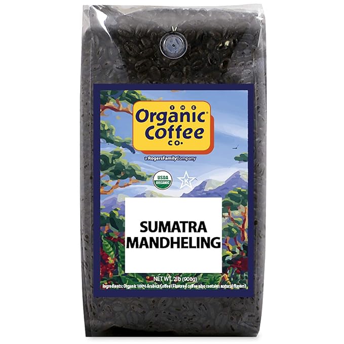 The Organic Coffee Co. Sumatra Mandheling Whole Bean Coffee 2LB (32 Ounce) Medium Light Roast USDA Organic