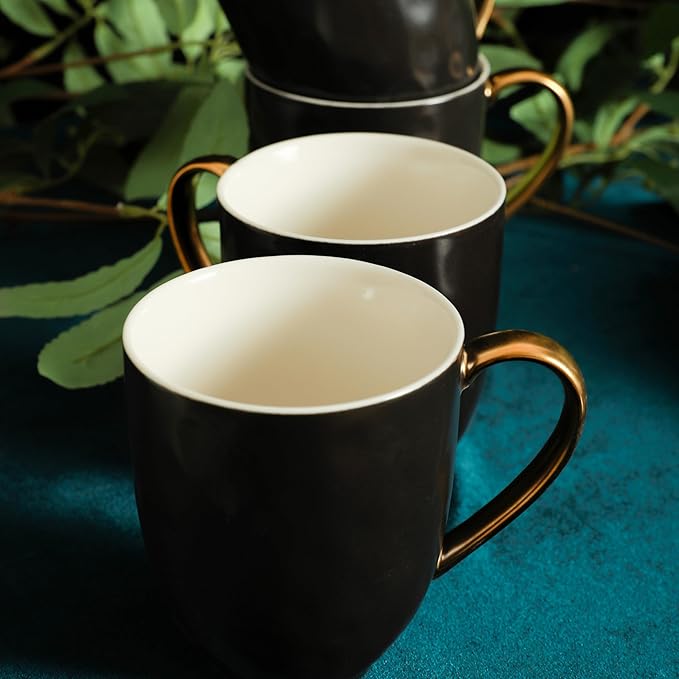Stone Lain Florian Modern Porcelain 16 Piece Dinnerware Set, Plates and Bowls Set, Dish set for 4, Black And Golden Rim
