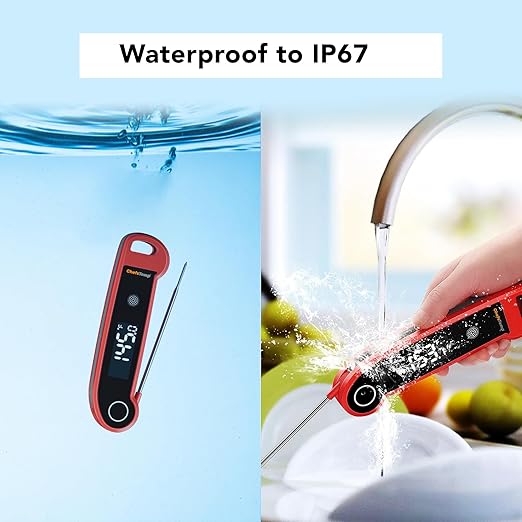 ChefsTemp Digital Instant Read Meat Thermometer with Ambidextrous Backlit for Grilling, Food, BBQ, Kitchen Cooking, Oil Deep Frying & Candy (Red)