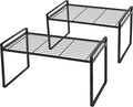 2Pack Cabinet Shelf Organizer Storage Rack Space Saving for Kitchen Counter Pantry Bathroom Cupboard Under Sink Office Table Steel Stackable Rust Resistant Heavy Duty Nonslip 16” Black - Tall