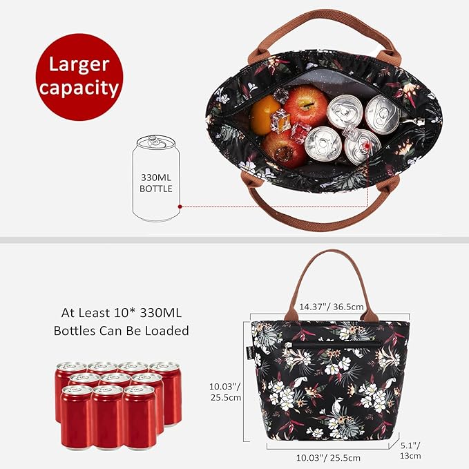Gloppie Lunch Bag Women Insulated Lunch Box for Women Leakproof Lunch Tote White Flower