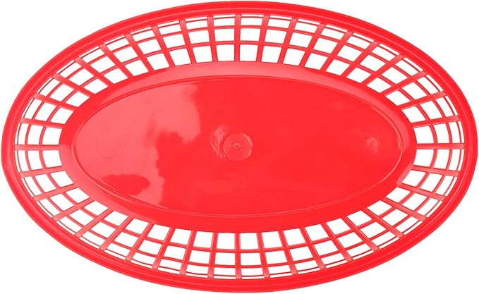 80 Pack 8.9x5.7x1.6 Inch Red Plastic Fast Food Baskets, Restaurant and Deli Serving Baskets for Picnic, Chicken, Burgers and Fries